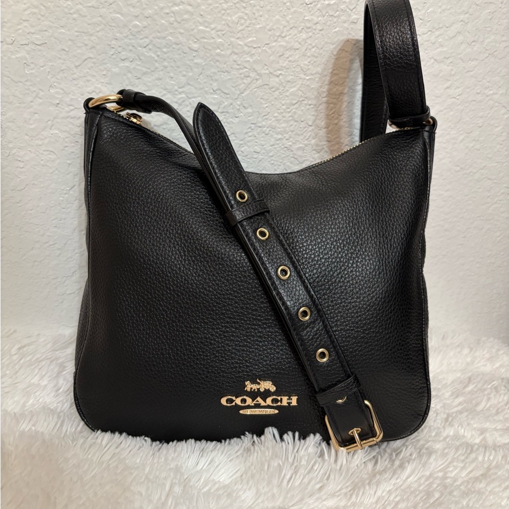 Coach Black Leather Shoulder Bag with Gold Hardware